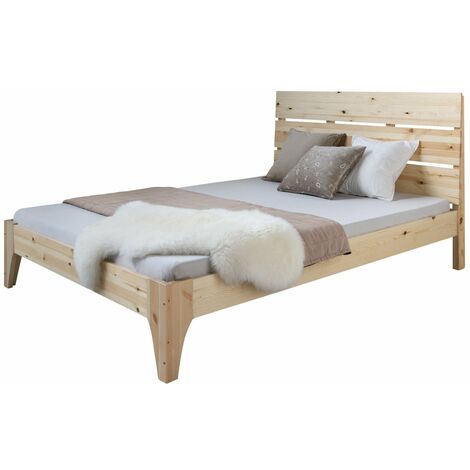 Décoshop26 – Lit adulte en bois de pin 140 x 200 cm – Sommier à lattes – Bords arrondis pour sécurité – LIT06167