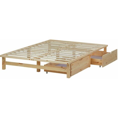 Décoshop26 – Lit palette en bois massif 140x200 cm avec 2 tiroirs de rangement – Sommier à lattes enroulable – LIT06220