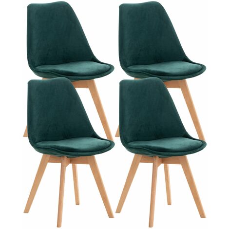 Décoshop26 – Lot de 4 chaises scandinaves en velours vert – Pieds en bois clair – Confort optimal – Hauteur d'assise 46 cm – CDS10386