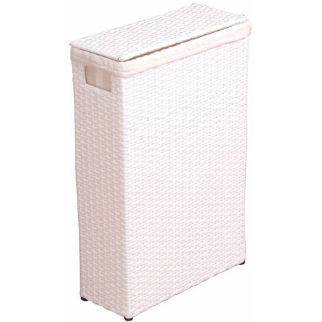 Décoshop26 – Panier à linge en poly-rotin blanc avec tissu amovible – Cadre en fer – Dimensions 17x39x60 cm – DEC05037