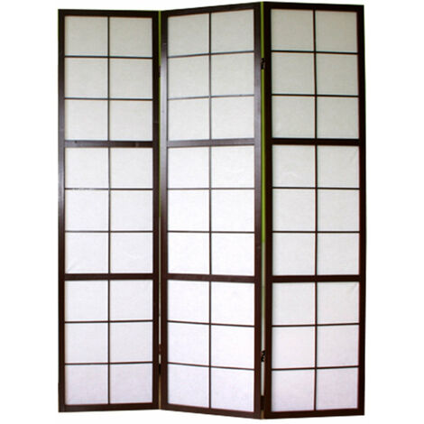 Décoshop26 – Paravent 3 panneaux en bois noir et papier de riz 175x132cm – Charnières double-sens – Décoration intérieure – PAR06037