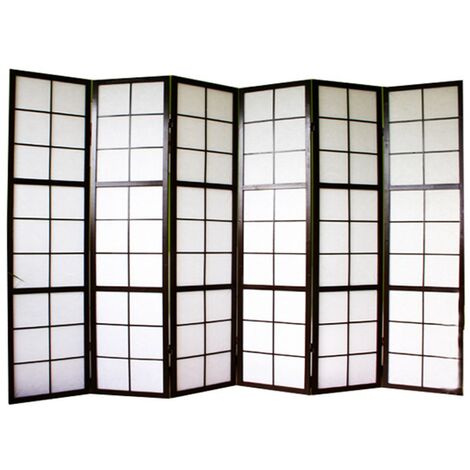 Décoshop26 – Paravent 6 panneaux en bois noir et papier de riz 175x264cm – Charnières double-sens – PAR06040