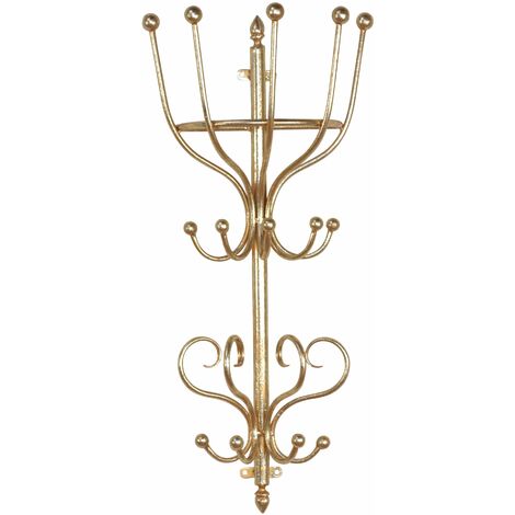 Décoshop26 – Porte-manteau mural en métal or 9 crochets doubles – Longueur 29cm – Hauteur 70cm – Charge maximale 2,5kg – MED05024