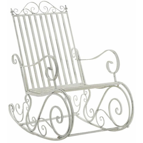 Décoshop26 – Rocking chair de jardin en fer blanc vieilli – Chaise à bascule artisanale – Dimensions 94x56x90cm – MDJ10104