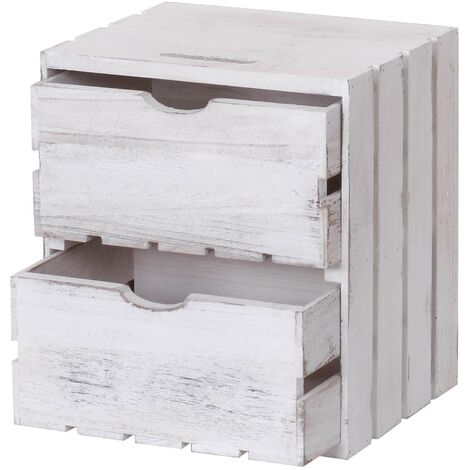 Décoshop26 – Table de chevet en bois vintage 2 tiroirs – Dimensions 36x32x26cm – Rangement chic – 40002484