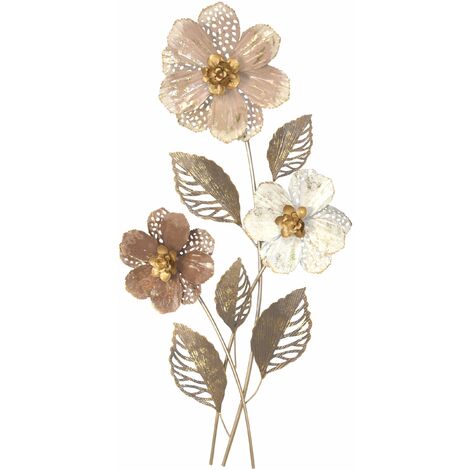 Décoshop26 – Tenture murale en métal rose/or 46x88 cm – Motif feuilles et fleurs – Décoration murale à suspendre – DEC05093