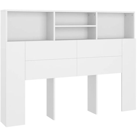Décoshop26 – Tête de lit murale avec rangement – Dimensions 140 x 19 x 103,5 cm – Matériau bois d'ingénierie blanc – TDL0200107