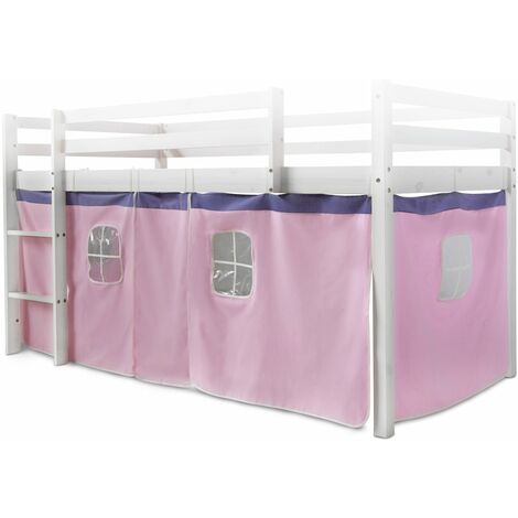 Décoshop26 – Toile rideau pour lit mezzanine en coton rose clair – S'adapte aux lits 90x200cm – Facile à assembler – APE06055