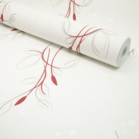 Décoweb – Papier peint vinyle expansé sur intissé – Motif floral rouge pois satinés – Largeur 53 cm – Longueur 10,05 m – Lessivable