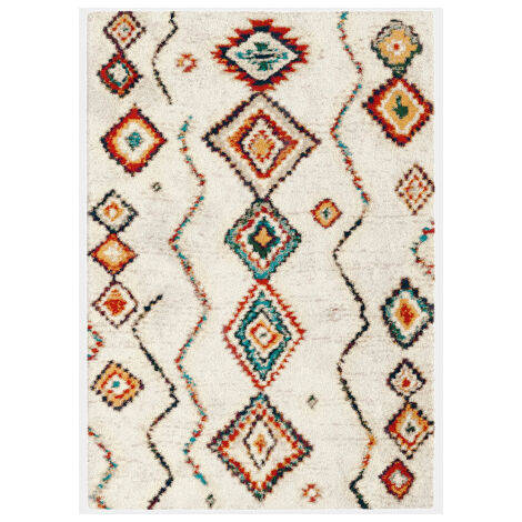 Décoweb – Tapis berbère Azilal multicolore 80 x 150 cm – 100% polypropylène – Dossier jute et coton – Hauteur des fibres 30 mm