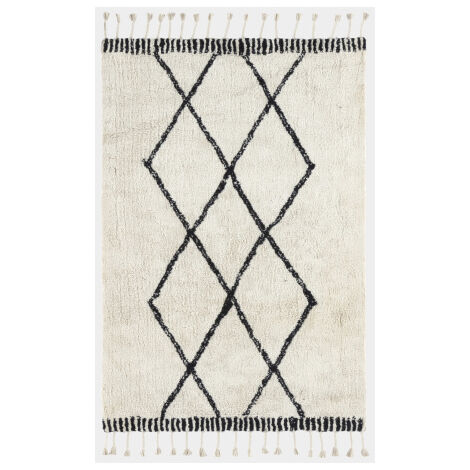 Décoweb – Tapis berbère fait main en coton marocain – 120 x 160 cm – Épaisseur 1,4 mm – Ambiance design ethnique
