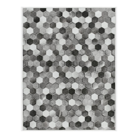 Décoweb – Tapis kilim imprimé peau de vache – Patchwork gris – 120 x 160 cm – Tissu non tissé léger – Sous-couche antidérapante