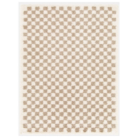 Décoweb – Tapis shaggy damier à poils longs 200 x 290 cm – Épaisseur 30 mm – 100% polypropylène – Densité 37200 points/m² – Usage intérieur