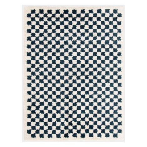 Décoweb – Tapis shaggy damier bleu pétrole 120 x 170 cm – Poils longs 30 mm – 100% polypropylène – Densité 37200 points/m² – Intérieur