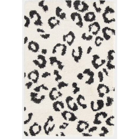 Décoweb – Tapis shaggy noir et blanc cassé 120 x 170 cm – Hauteur des fibres 45 mm – Composition 88% polypropylène – Certifié Oeko-Tex 100