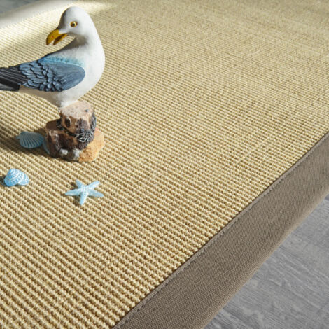 Décoweb – Tapis sisal Yucatan sable – Ganse taupe – 160 x 230 cm – Antistatique et antidérapant – Compatible chauffage par le sol