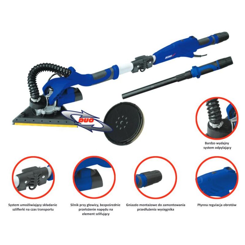 DED7758 ponceuse portative Ponceuse à panneaux de plaque de plâtre 1500 tr/min Noir, Bleu, Blanc 710 w - Dedra