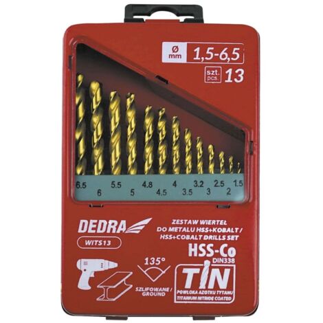 DEDRA - Punte da trapano HSS-Cobalto-Stagno 13 pezzi - Precisione e durata