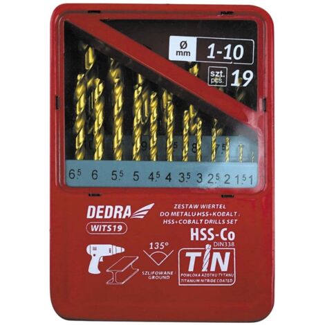 DEDRA - Punte da trapano HSS-Cobalto-Stagno 19 pezzi - Precisione e durata