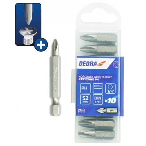 DEDRA - Punte per cacciavite PH2x50mm, 10 pezzi, acciaio S2