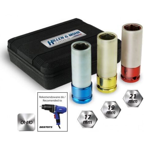 DEDRA - Vasos de impacto de 1/2" para llantas de aluminio (17, 19, 21 mm)
