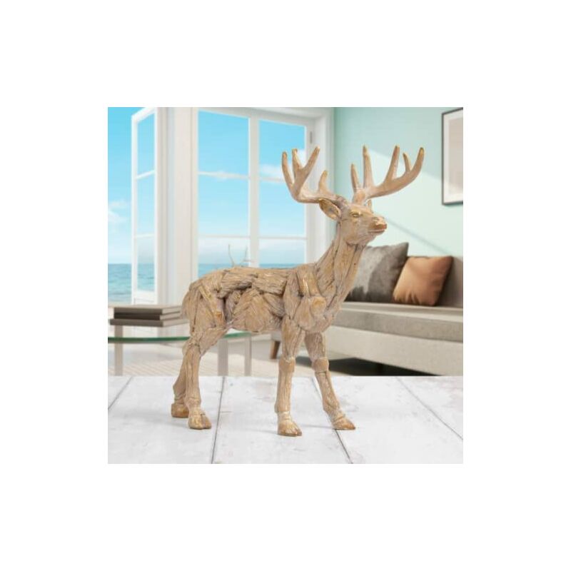 Deer Reindeer Ornament Stag Driftwood Style Resin Wood Effect Indoor Sculpture Figurine