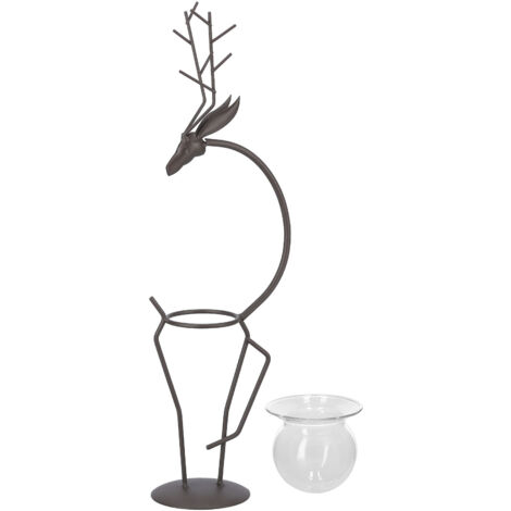 Deer Shape Wrought Iron Plant Stand Transparent Glass Hydroponic Plant Vase for Living RoomType A
