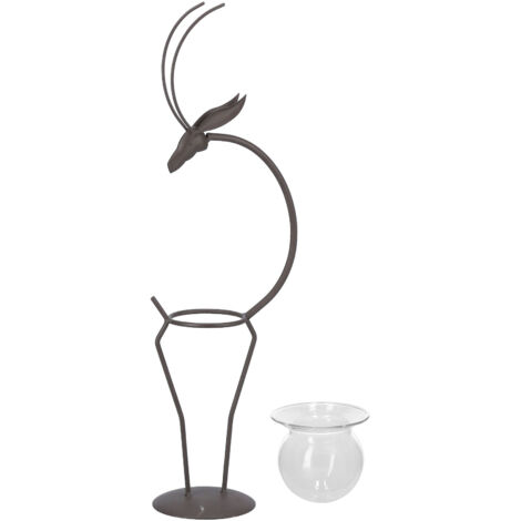 Deer Shape Wrought Iron Plant Stand Transparent Glass Hydroponic Plant Vase for Living RoomType B