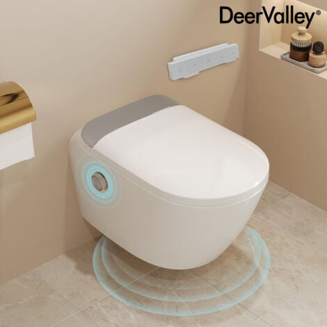 DeerValley DV-1S0205 WC Suspendu, Toilettes Intelligentes Modernes avec Bidet Intégré, Céramique Blanche Commande à Distance, Hauteur Confortable avec Buse Auto-Nettoyante et Sèche-Mains Chaud