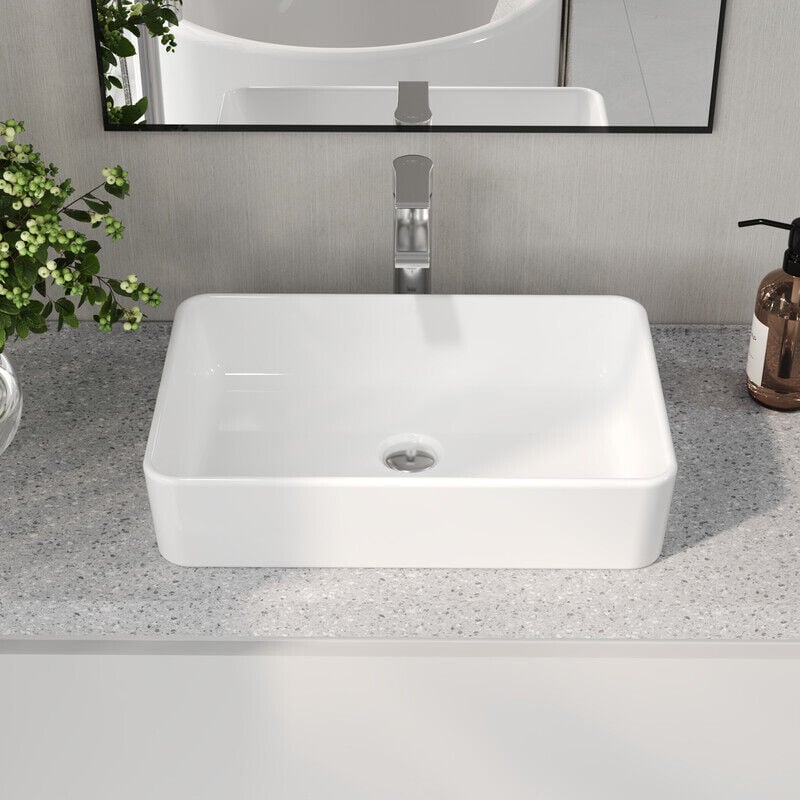 Deervalley - Vasque à Poser Salle de Bain – Vasque a Poser Rectangulaire en Céramique Blanc, 50.5 x 34 x 11cm, Modèle DV-1V032