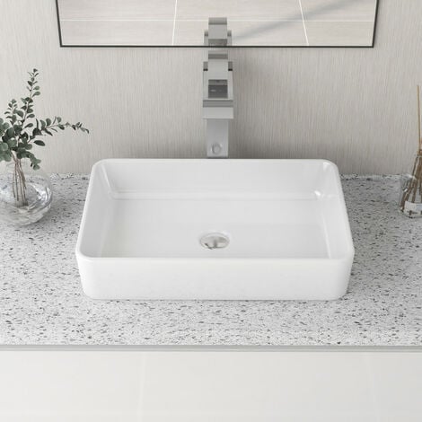 DeerValley lavabo à poser en céramique rectangulaire pour salle de bain - blanc - 50.5 x34 x11cm，DV-1V032