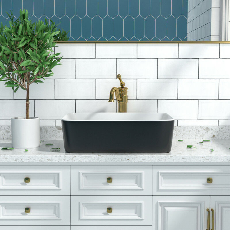 Deervalley - Vasque à Poser Salle de Bain Vasque a Poser Rectangulaire Noir en Céramique pour Vasque Salle de Bain - Blanc, Noir, Dimensions 47.5 x