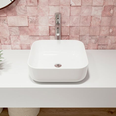 DeerValley vasque carrée à poser en céramique blanc pour salle de bain - 38.5x38.5x13.5cm,DV-1V021