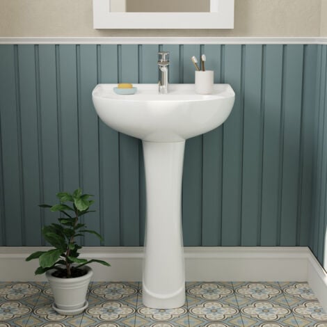 DeerValley vasque colonne pour salle de bain céramique blanc avec trou de trop-plein - 58.5 x48 x90cm - DV-1P522