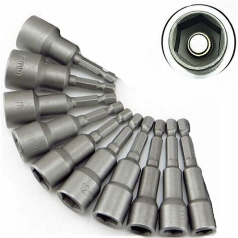 DEESSE SHOP-10 x Douille Torx Magnétique Adaptateur Embout en Acier Chromé Vanadium Mandrin Pans Carré Hexagonal 6-19mm 1/4 Drill Bit