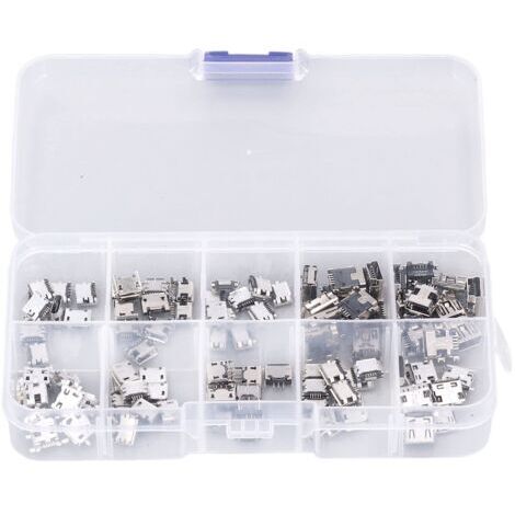 DEESSE SHOP-100 Pièces Micro MINI USB Prise Femelle Connecteur Micro USB Prises USB Réparation Remplacement Adaptateur Assortiment Ensemble avec Boîte de Rangement