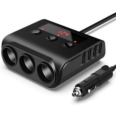 DEESSE SHOP-100W/12V/24V Prise Allume-Cigare de Voiture 3 Ports + 4 Ports de Charge USB, Adaptateur Chargeur avec Voltmètre LED et Interrupteur