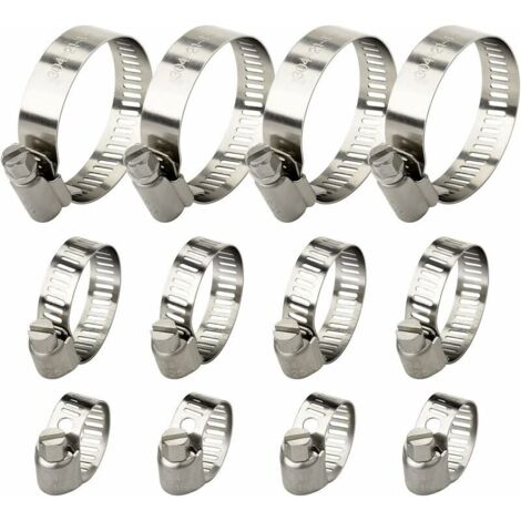 DEESSE SHOP - 12 pièces collier de serrage réglable en acier inoxydable colliers de serrage réglables (10-16mm 16-25mm 21-44mm)