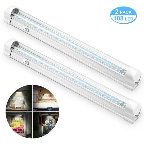 DEESSE SHOP-12V Barre de lumière intérieure à LED, Éclairage intérieur Lumineuse avec Interrupteur Marche/arrêt 1200LM Barre de Bande Lampe pour Voiture Van Camping Camion Bateau 2PCS