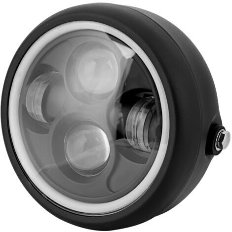 DEESSE SHOP-12V Moto Phare, RéTro Style Noir Moto Universelle Lentille Claire Brillant LED Phare Moto Avant Lampe Ronde