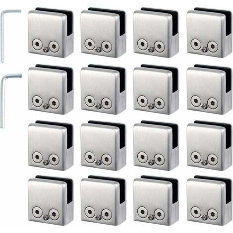 DEESSE SHOP-16pcs Pinces à Verre 8-10mm Support Verre dans Pinces en Acier Inoxydable Arrêtez Verre de Forme Carrée 8-10mm avec 2 Clés Hexagonales pour Balustrade d'Escalier - RWAccessoire pour miroir