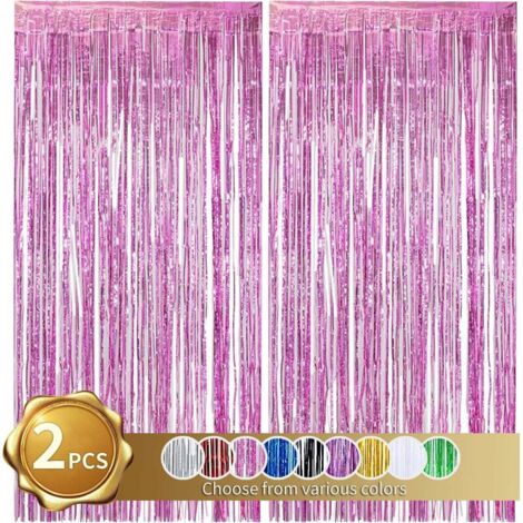 DEESSE SHOP - 2 pièces rose brillant métallique frange rideau feuille frange rideau fenêtre mur pour anniversaire fête de mariage