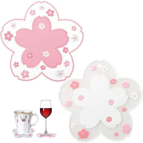 DEESSE SHOP - 2 pièces sous-verres en silicone sous-verres en silicone en forme de fleur tapis de table isolant en pvc sous-verre en silicone sous-verres en forme de fleur de cerisier pour thé, lait, 