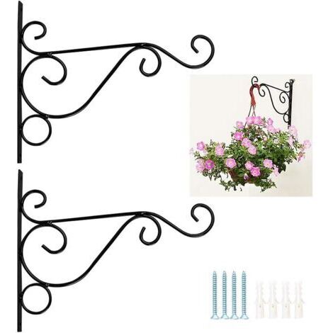 DEESSE SHOP-2pcs Suspension Mural Plante Crochets Support Crochet Pot De Fleur Suspendus Mural Pour Décoration Jardin Balcon Lanterne Portail Noir