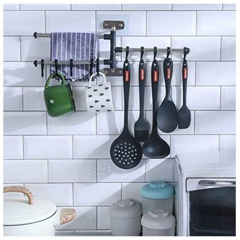 DEESSE SHOP - 3 Niveau Couverts Cintre Rail Couverts Mur Cintre Pivotant Porte-Serviettes Cuisine Mur Cintre Avec Crochet Pivotant Mur Cintre Pour Cuisine Salle De Bains