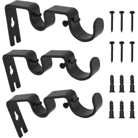 DEESSE SHOP - 3pcs supports de tringle à rideau, support mural de tringle réglable, supports de tringle à rideau double, supports muraux en métal robuste avec vis pour rideau de fenêtre murale (noir)