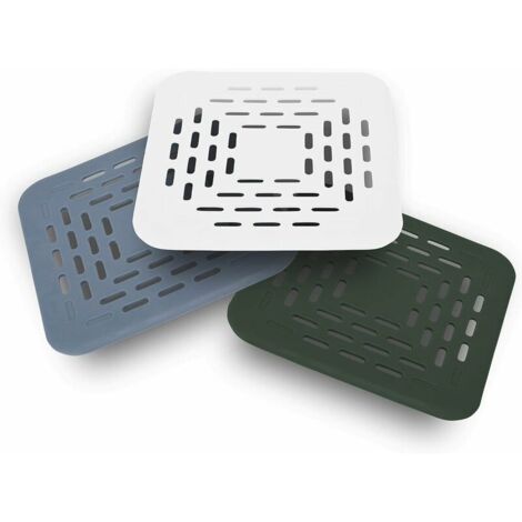DEESSE SHOP - 3x Couvercle de vidange, filtre de vidange, couvercle pour vidange, avec ventouse, attrape cheveux pour douches, baignoires, lavabos Blanc, Vert, Bleu, 13x13x0.5cm