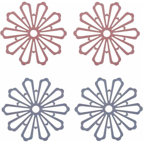 DEESSE SHOP - 4 pièces sous-verres en silicone, tapis de café isolé antidérapant en silicone, tapis de table antidérapant fleur creuse épaissie, pour plats, boissons (rouge, gris)