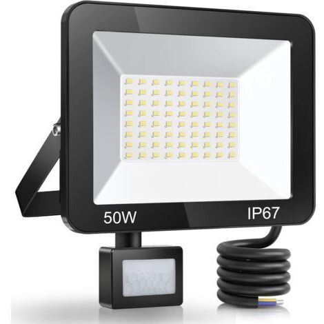 DEESSE SHOP-50W Projecteur LED Exterieur Detecteur de Mouvement, IP67 Étanche Spot LED Avec Détecteur, 5000LM 7000K Blanc Froid Eclairage Exterieur, Lampe Exterieur pour Jardin Terrasse Entrée - RWPro