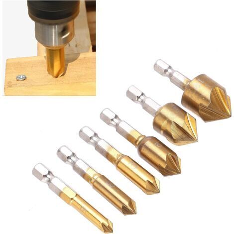 DEESSE SHOP-6 pièces forets à fraiser 6mm 8mm 9mm 12mm 16mm 19mm 1/4 pouce tige hexagonale HSS foret à fraiser pour bois